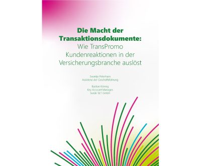 Transaktionsdokument mit dem Titel 'Die Macht der Transaktionsdokumente' und bunten grafischen Elementen.